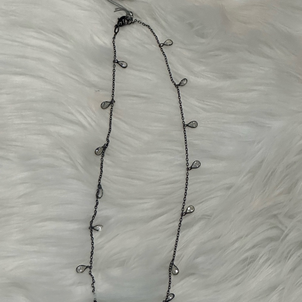16 inch rhodium black CZ teardrop necklace new with tags